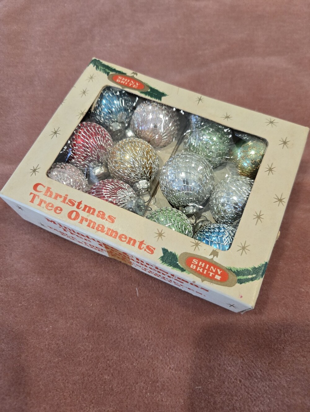 1940's Rare Vintage Retro Christmas Feather Tree Ornaments - Vintage Box